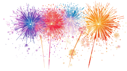 Colorful fireworks explosion on transparent background