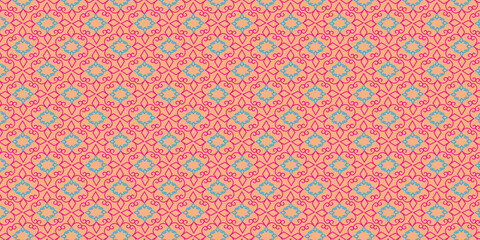 Seamless ornamental geometric pattern with decorative shapes and vibrant colors for fabric wallpaper and surface design