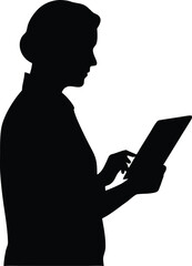 Person interactively using a modern digital tablet device for various online activities