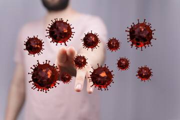Abstract design with a hand touching the concept of virus. Showing the digital concept of the virus...