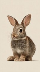 Obraz premium baby bunny calm pose, clean pastel background, vertical ad layout