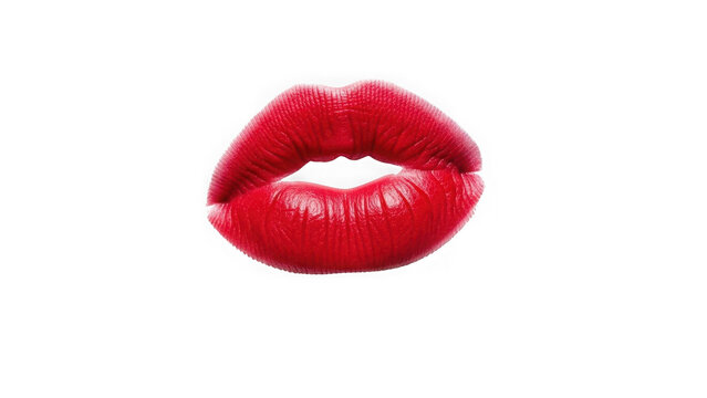 Vibrant red lips isolated on transparent background