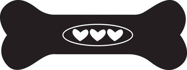 dog bone with heart symbol silhouette vector flat illustration design