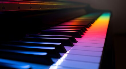 Rainbow colored lighting on piano keys