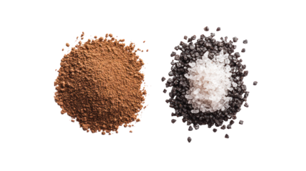 Coffee grounds and peppercorns on transparent background