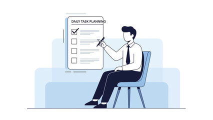 Businessman planning daily tasks with checklist on whiteboard, organized schedule concept