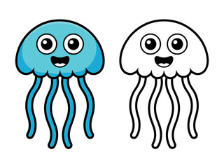 Obraz premium Colorful Cartoon Jellyfish Illustration Set
