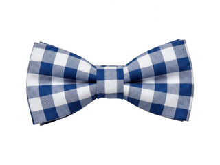 Blue and white plaid bow tie isolated on transparent background