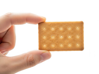 Hand holding cracker isolated on transparent background
