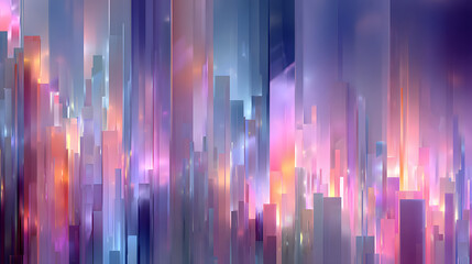 Abstract pastel geometric pattern of vertical and diagonal lines suggesting data streams and futuristic architecture in soft pink, purple, and blue hues for modern tech visuals