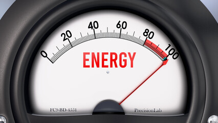 Energy that is hitting a full scale, showing rising levels of energy, possibly overload of it, too much of it. Maximum value, off the charts.  ,3d illustration