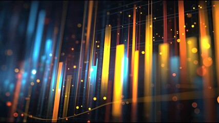 Abstract financial data visualization with glowing bars and bokeh effects, motion graphics - Powered by Adobe