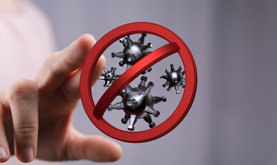 Concept of health and protection against the spread of the virus. Prevention with stop sign on the...