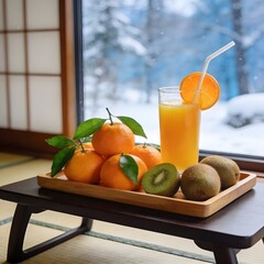 Dieta invernale con vitamine: agrumi, arance, mandarini, clementine, kiwi, noci e spremuta fresca