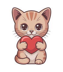 Obraz premium Cat Holding a Heart Illustration on White Background