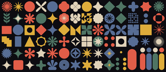 Brutalist Geometric Shape Vector Set: Trendy Abstract Minimalist Figures, Stars, Flowers, and Circles, Modern Graphic Design Elements for Posters, Branding, and Contemporary Art Projects