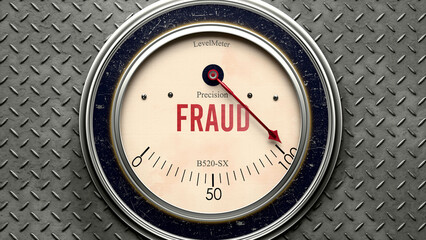 Fraud that is hitting a full scale, showing a very high level of fraud, overload of it, too much of it. Maximum value, off the charts.  ,3d illustration