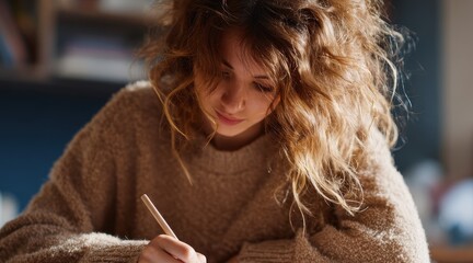 Teen girl completing college application at home