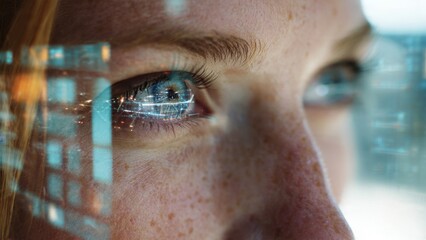 Person engaging with invisible augmented reality interface close-up portrait digital environment focused viewpoint