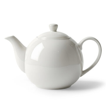 A white porcelain teapot tea can isolated on a white or transparent background.
