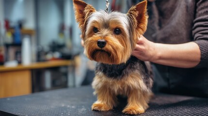 Yorkshire terrier having a face trim