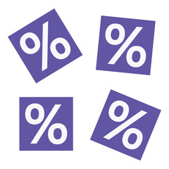 Percent icon sign, 4 different styles of percentage icons in a blue box. Percentage symbol used in mathematics and finance. Vector illustration.