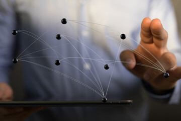 Concept of connection, communication, network, technology, and global data flow. Illustration of digital networ