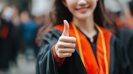 Celebratory outdoor portrait of a proud graduate in a gown marking educational achievement and success