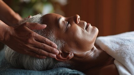 Naklejka premium A tranquil depiction of a massage therapy session at a wellness center providing diverse treatments such as facials and nail services