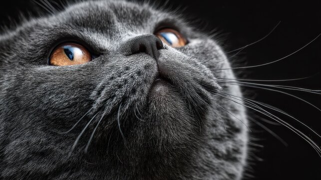 grinning Scottish Fold cat gazes up
