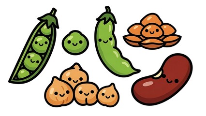 Cartoon Vegetables with Smiling Faces Illustration.