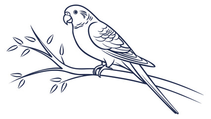 Obraz premium Elegant parrot perched on branch with leaves, simple line art style