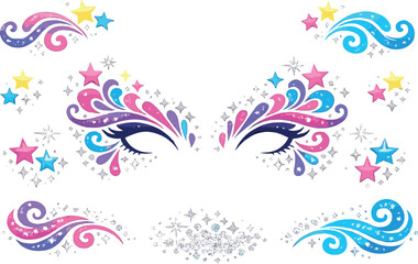 Whimsical face jewels and stars for festive makeup looks