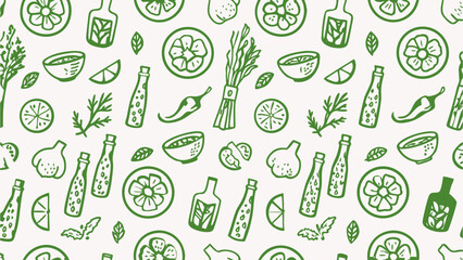 Retro vintage seamless food themed doodle icons. Doodle sketch drawings in grunge charcoal style for winter holidays party celebration perfect for posters and invitation cards.