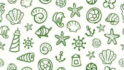 Retro vintage seamless ocean themed doodle icons. Doodle sketch drawings in grunge charcoal style for winter holidays party celebration perfect for posters and invitation cards.