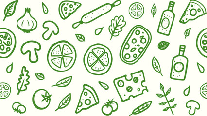 Retro vintage seamless italian food themed doodle icons. Doodle sketch drawings in grunge charcoal style for winter holidays party celebration perfect for posters and invitation cards.
