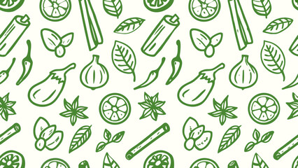 Retro vintage seamless spice themed doodle icons. Doodle sketch drawings in grunge charcoal style for winter holidays party celebration perfect for posters and invitation cards.