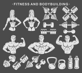 Fitness and bodybuilding icon set. Collection icon fitness. Vector