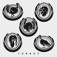 Turkey labels and icon set. Collection icons turkey. Vector
