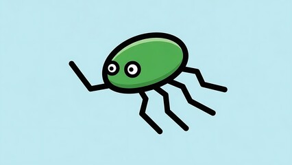 Cartoon Green Bug Illustration on Blue.