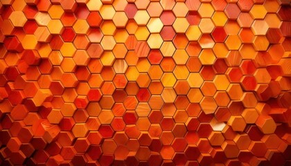 Vibrant Honeycomb Pattern - A Stunning Abstract of Hexagonal Shapes in Warm Orange and Red Tones.