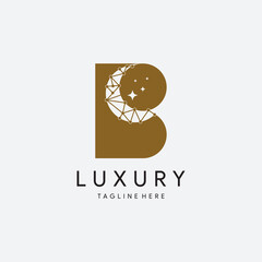 B moon tech geometric logo design template elements