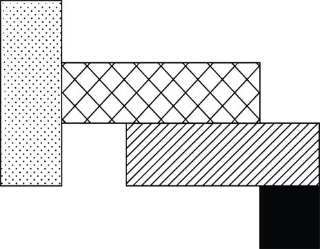 Abstract staggered rectangular block diagram featuring multiple crosshatch stippled and solid fill textures for architectural or engineering design.