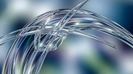 Abstract Glass Chrome Curves with Futuristic Metallic Reflections.