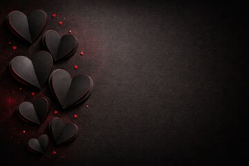 Dark hearts on black background with red accents