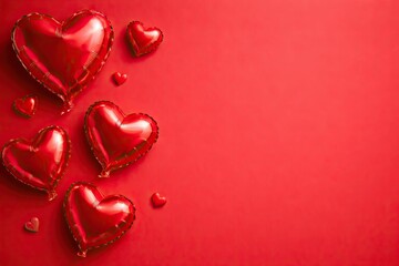 Red heart balloons on red background for Valentine's Day celebration
