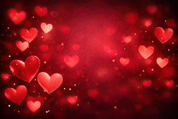 Vibrant red hearts floating on dark romantic background