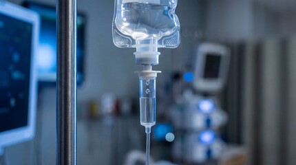 Intravenous drip hangs in a Hospital Room