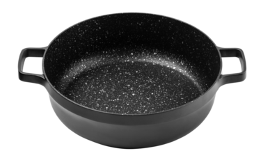 Black cooking pot with speckled non-stick coating and handles