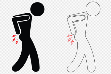 back pain silhouette icon. icon back pain black outline for web site design and mobile dark mode apps.  vector illustration isolated on transporent background.